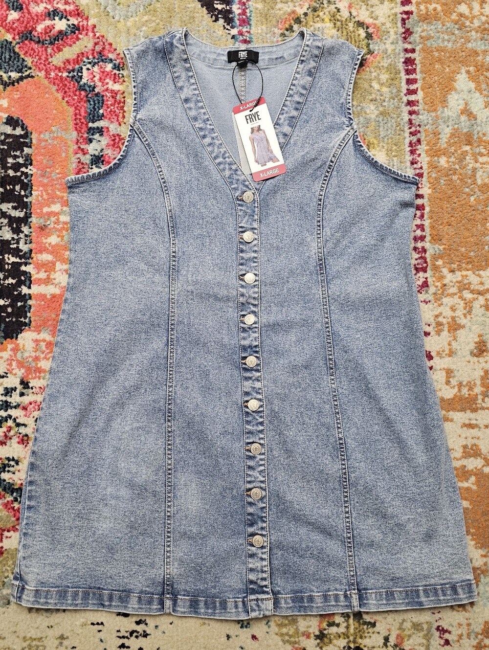 NWT Frye Womens XL Sleeveless Denim Mini Dress Light Wash Blue